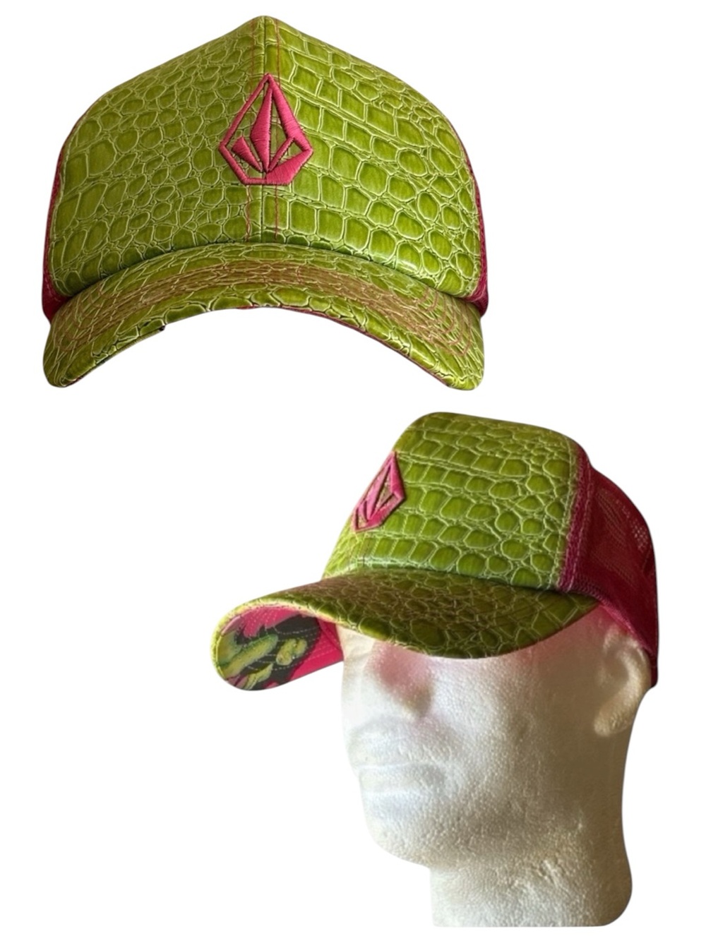 Todd Bratrud RARE Volcom Ball Cap Green Lizard Embossed Pink Mesh